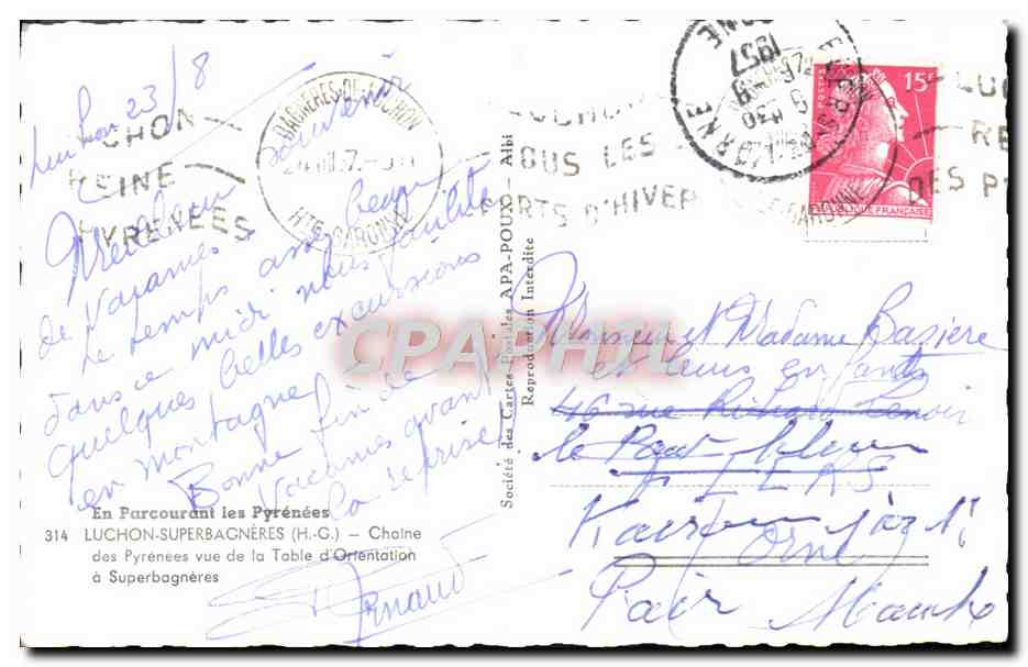 Vue des Pyrénées — Superbagnères — Société des Cartes Postales APA-POUX — Rückseite