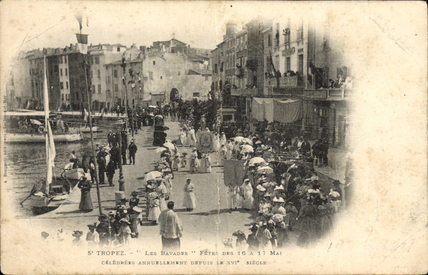 Tarjeta postal antigua Saint Tropez Les Bavades Fiestas del 16 y 17 de Mayo celebradas anualmente desde el siglo XVI