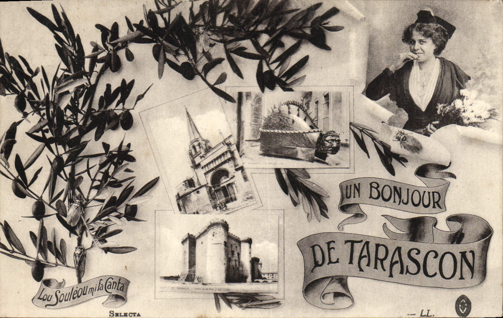 CPA Un bonjour de Tarascon Femme folklore 