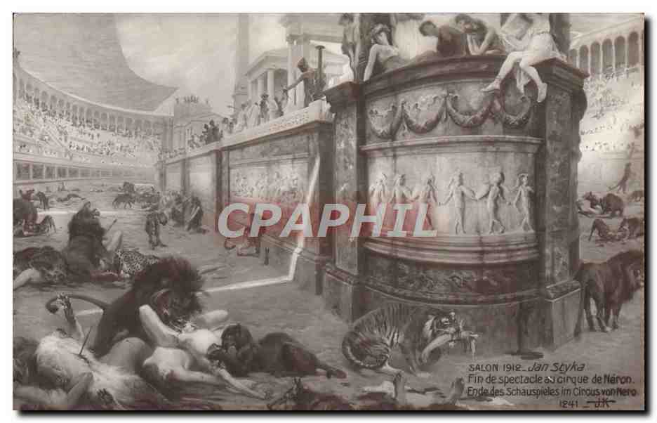 CPA Salon 1912 Jan Styka Fin de Spectacle au cirque de Neron Lion Tigres Panthere Loup