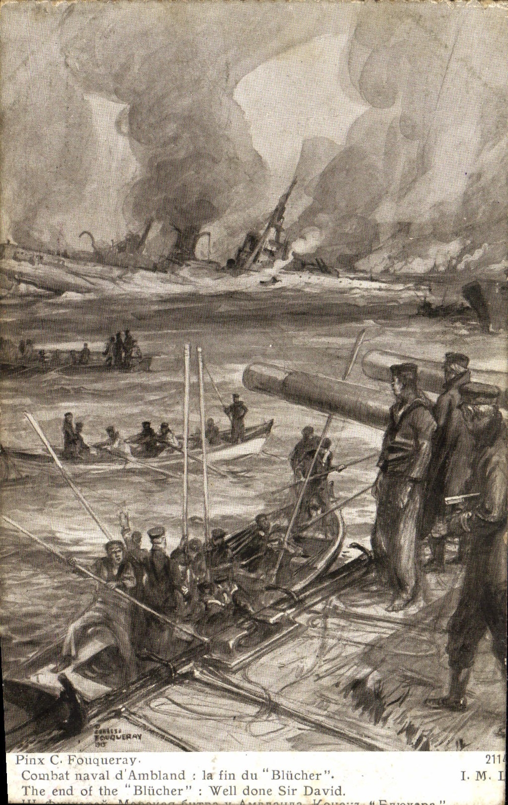 CPA Fouqueray Combat Naval d'ambland la fin du Blucher Bateau 