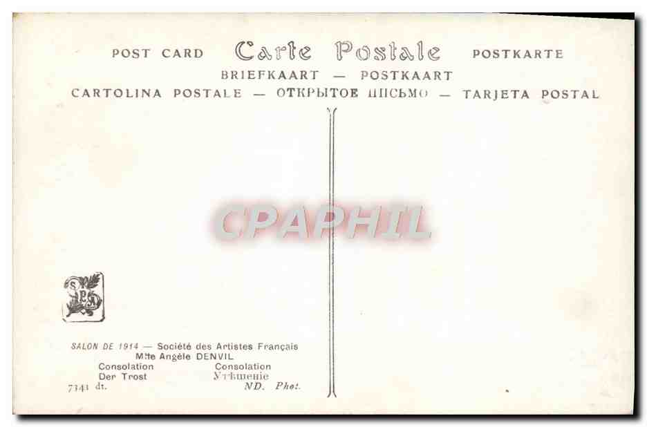 CPA Salon De 1914 Mlle angele Denvil Consolation Enfants — Verso