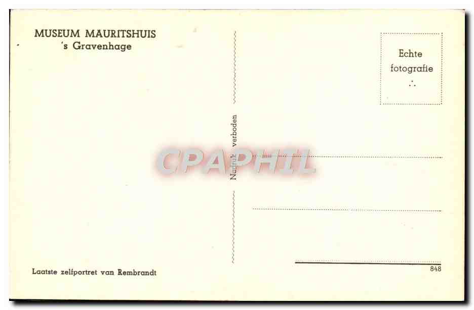 CPA Museum Mauritshuis Gravenhage Rembrandt — Verso