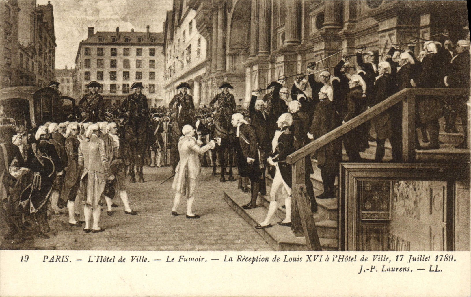 CPA Paris l'Hotel De Ville Le Fumoir La reception de Louis XVI a l'hotel de ville 17 juillet 1789 Revolution 