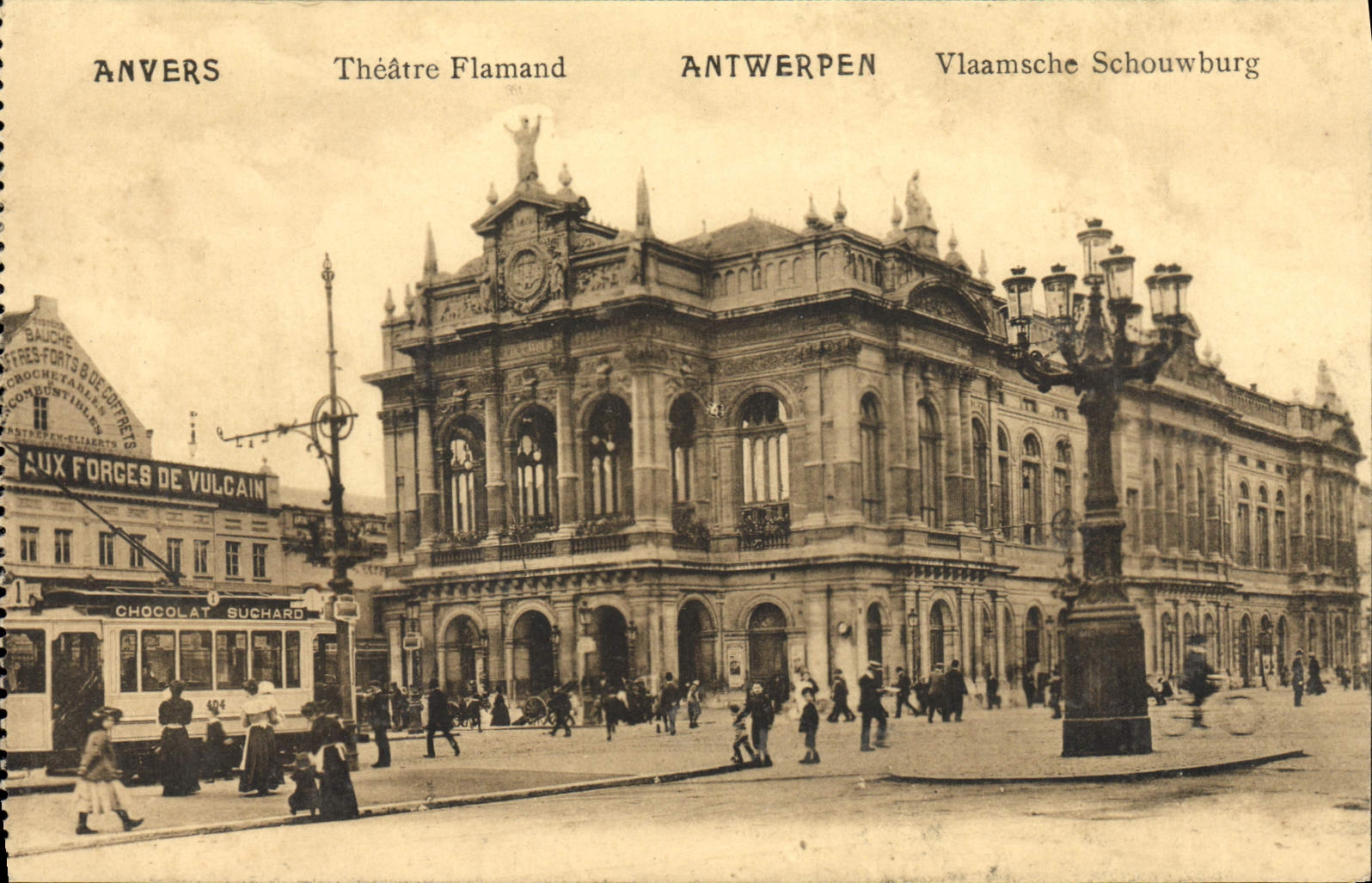 CPA Anvers Theatre Flamand Tramway Aux forges de Vulcain