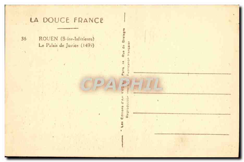 CPA La Douce France Rouen Le Palais De Justice — Rückseite