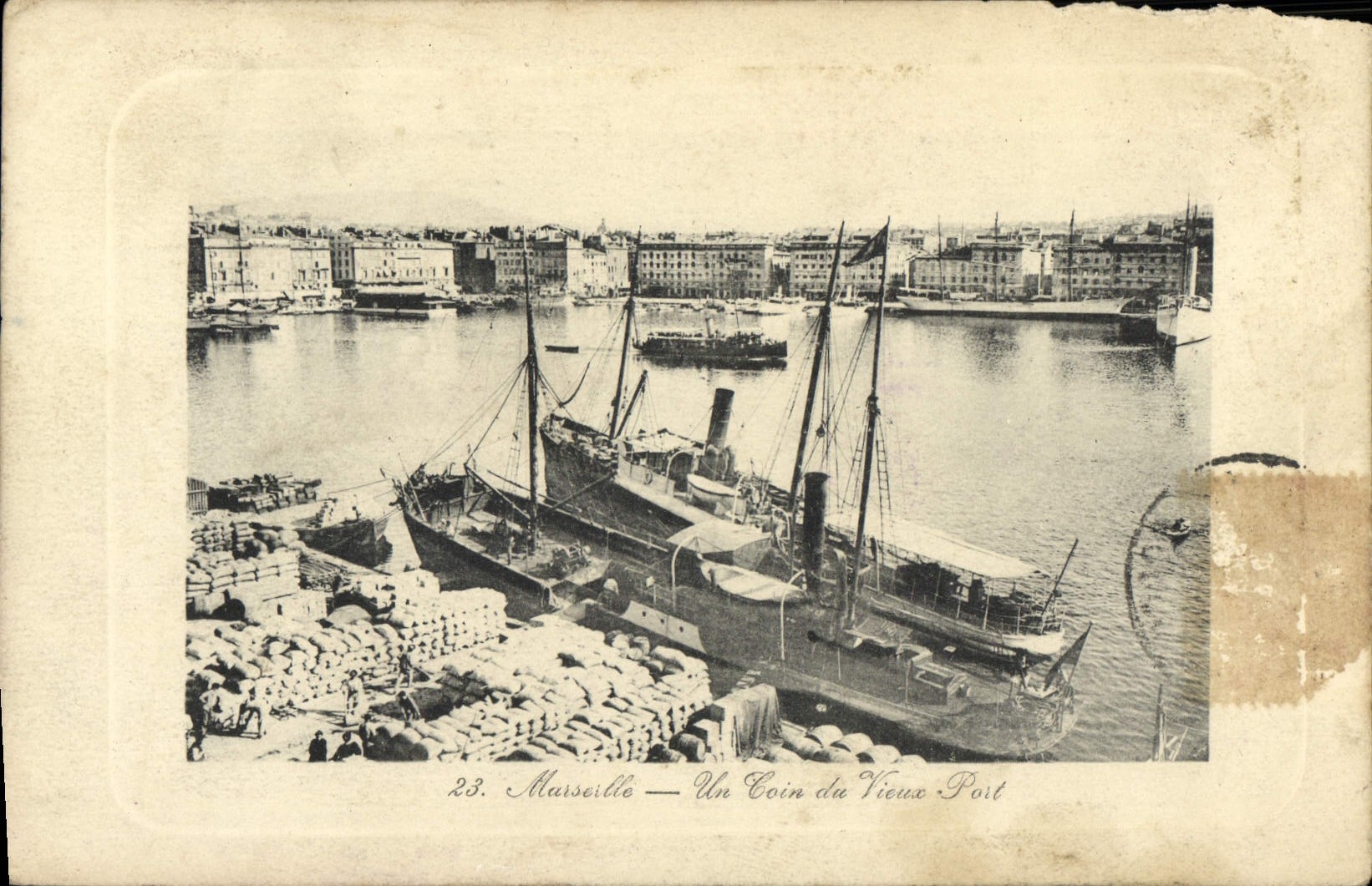 Tarjeta postal antigua Marsella Un Rincón Del Viejo Puerto Barco