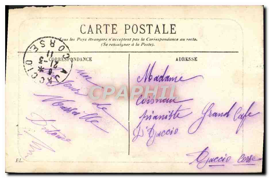 Tarjeta postal antigua Marsella Un Rincón Del Viejo Puerto Barco — Reverso