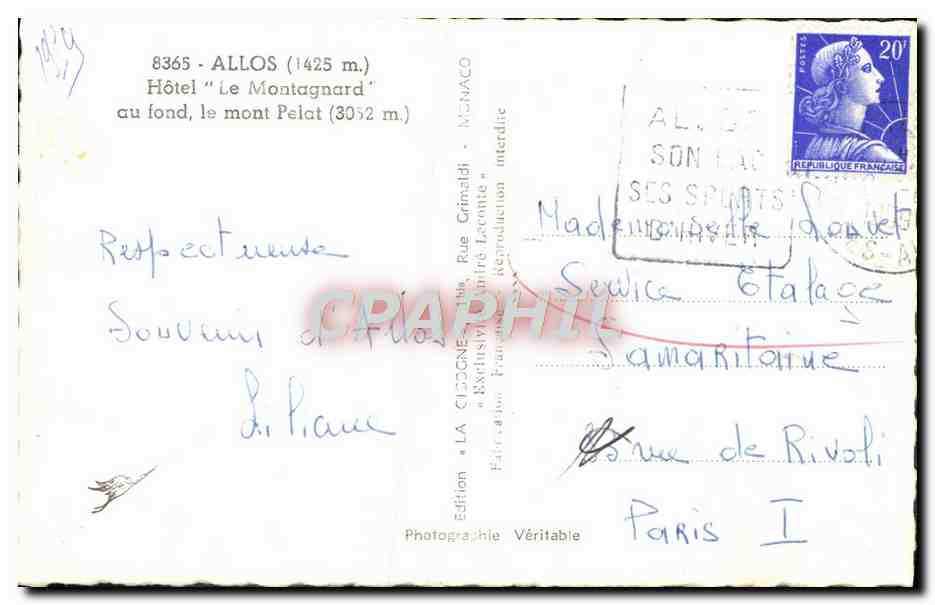 CPA Allos Hotel Le Montagnard Au Fond Le Mont Pelat — Verso