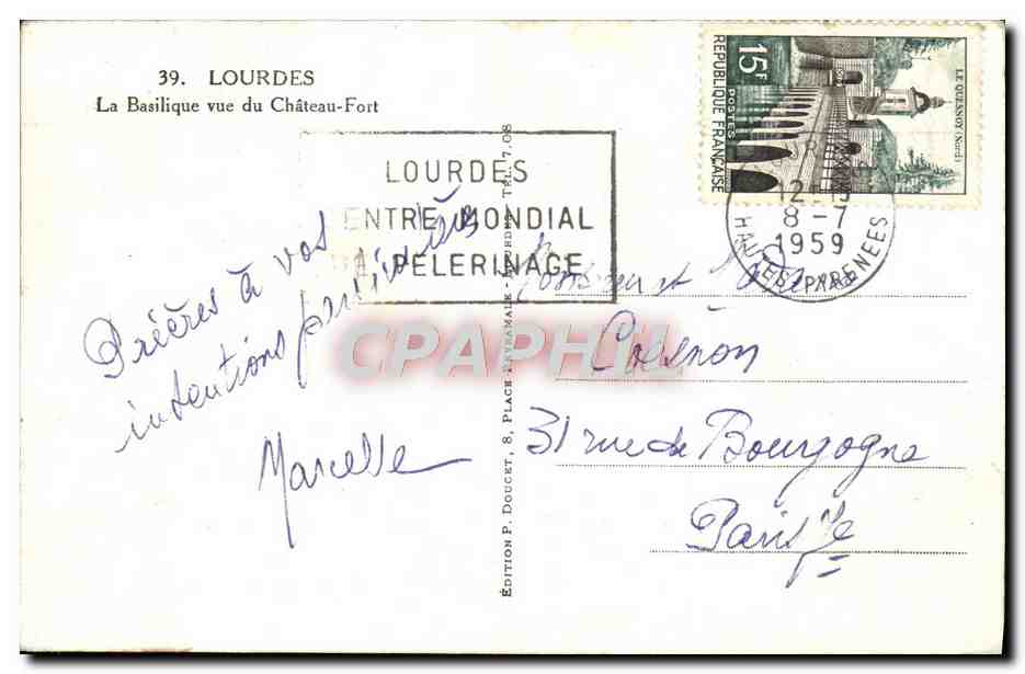 CPA Lourdes La Basilique Vue Du Chateau Fort — Verso
