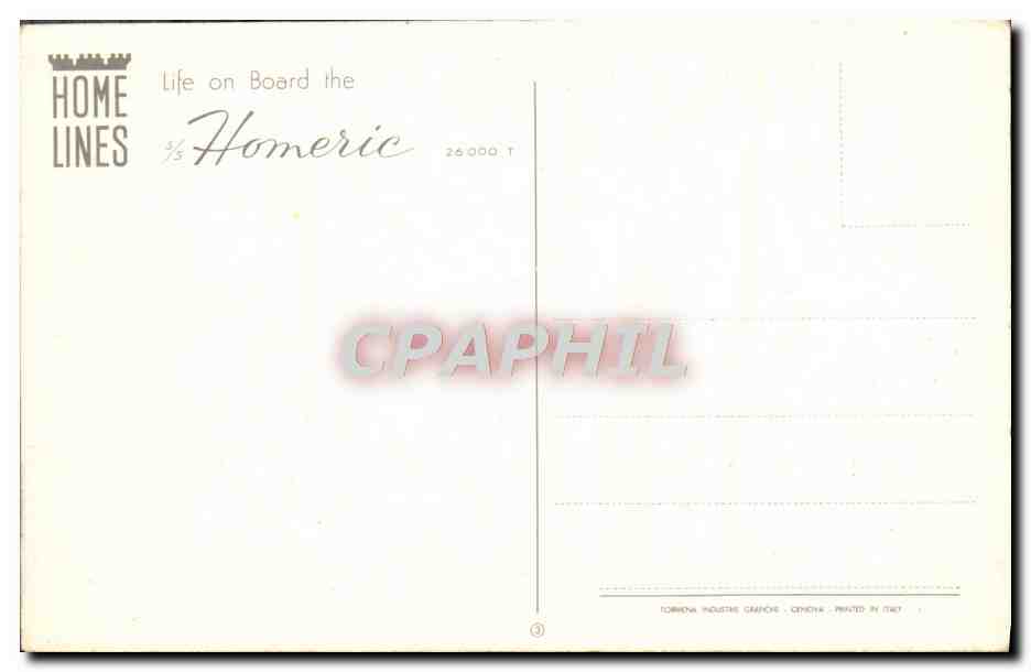 Vie à bord du Homeric — Home Lines — n° 26000.T — Verso