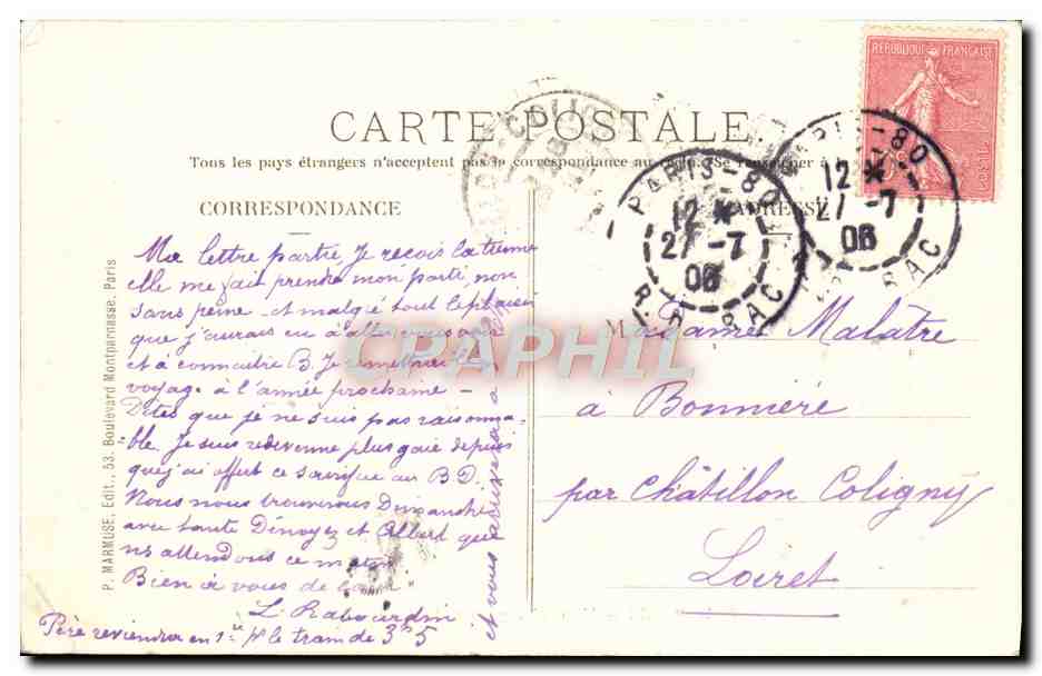 CPA Paris Nouvelle Gare D'Orleans Quai d'Orsay — Rückseite