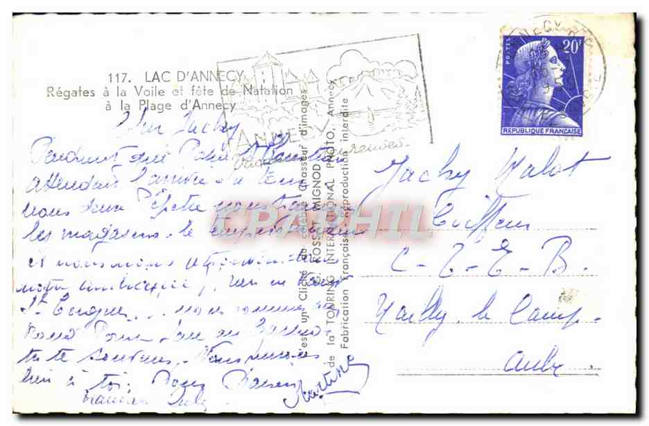 Lac d'Annecy — Régates à la Voile et fête de Nativité — Édition MIGNOD — Verso