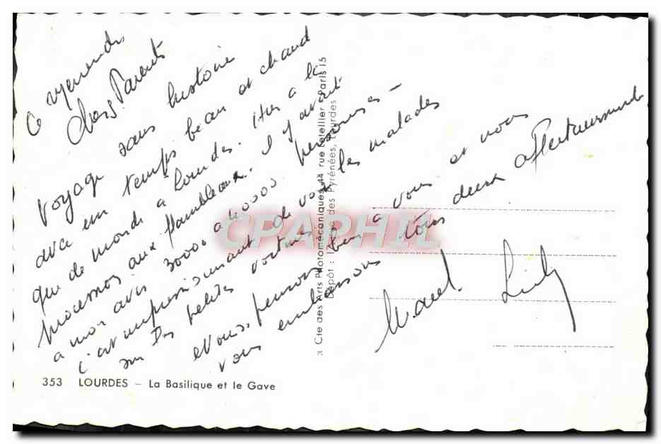 CPM Lourdes La Basilique Et Le Gave — Verso