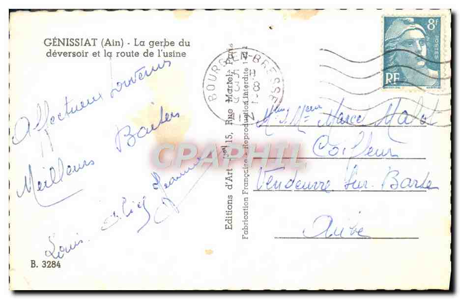 CPM Genissiat La Gerbe Du Deversoir Et La Route De l'Usine — Rückseite