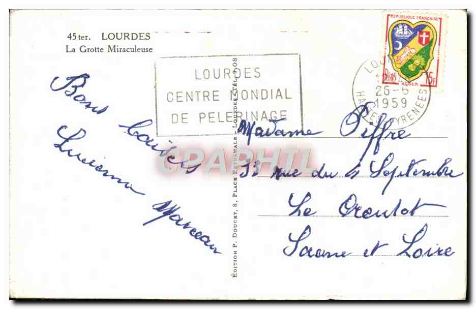 CPM Lourdes La Grotte Miraculeuse — Verso