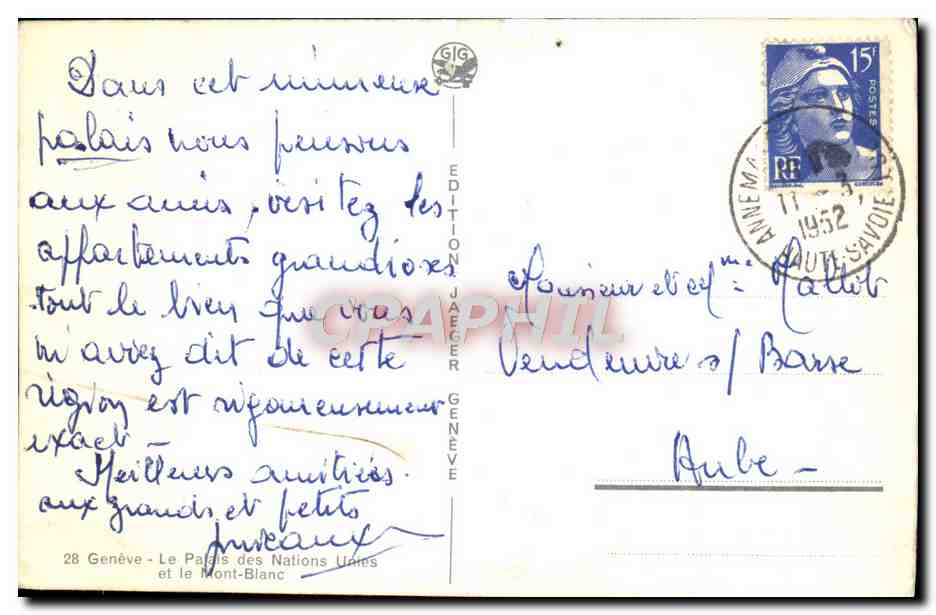 CPM Geneve Le Palais Des Nations Unies Et Le Mont Blanc — Back