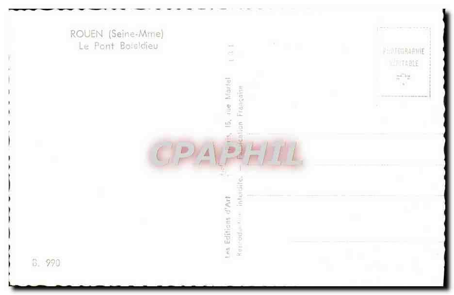 CPM Rouen Le Pont Boieldieu — Verso