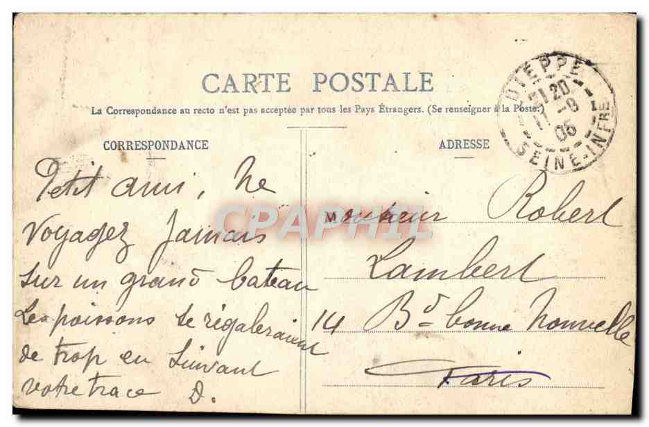 CPA Dieppe Les Tourelles Et Le Theatre — Rückseite