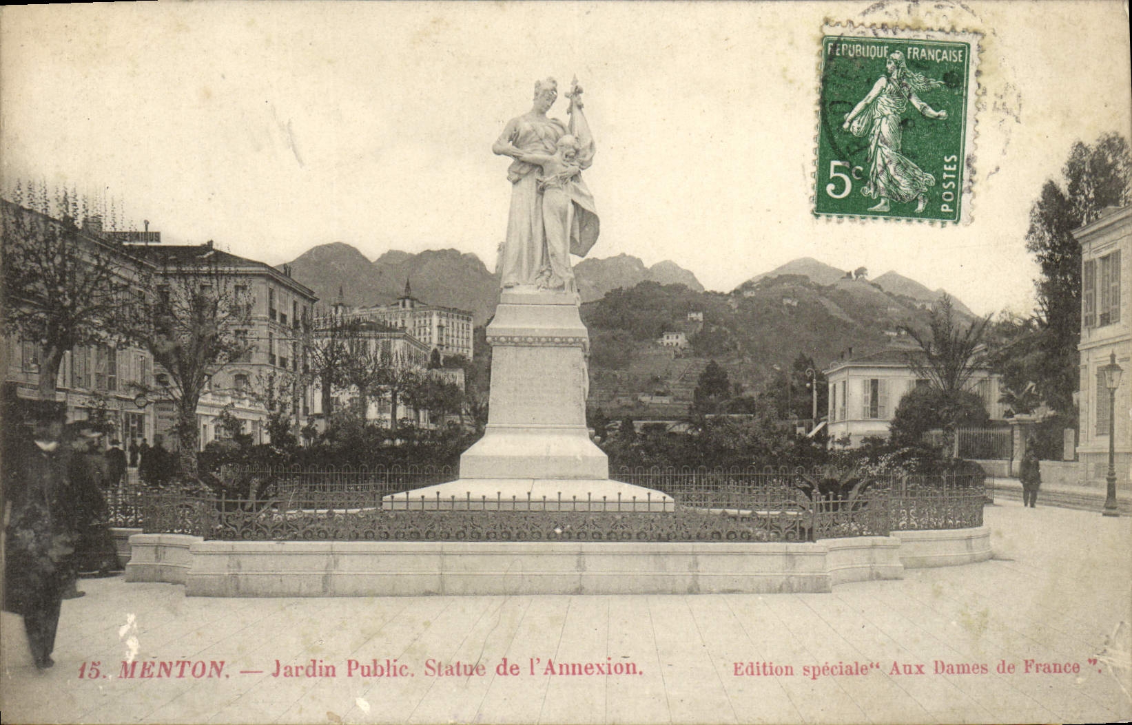 CPA Menton Jardin Public Statue De l'Annexion
