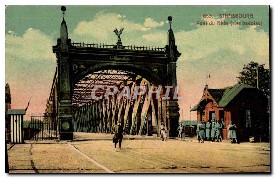 CPA Strasbourg Pont Du Rhin Rive badoise Soldats