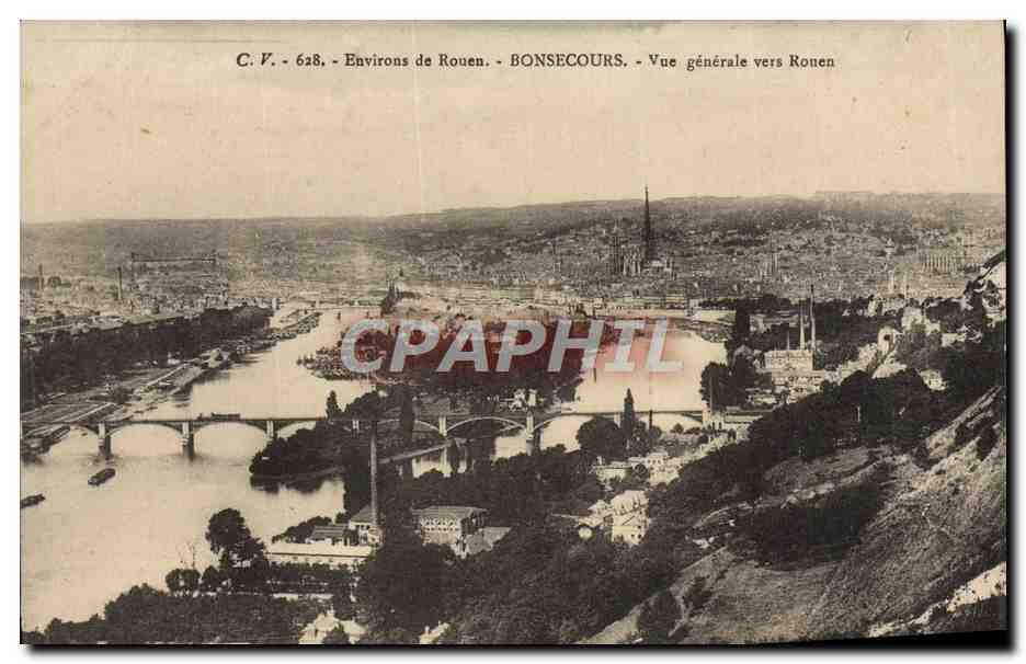 CPA Environs De Rouen Bonsecours Vue Generale Vers Rouen