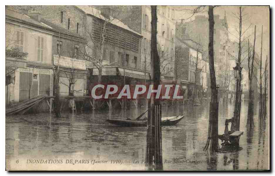 CPA Inondations De Paris Les passerelles Rue Saint Charles