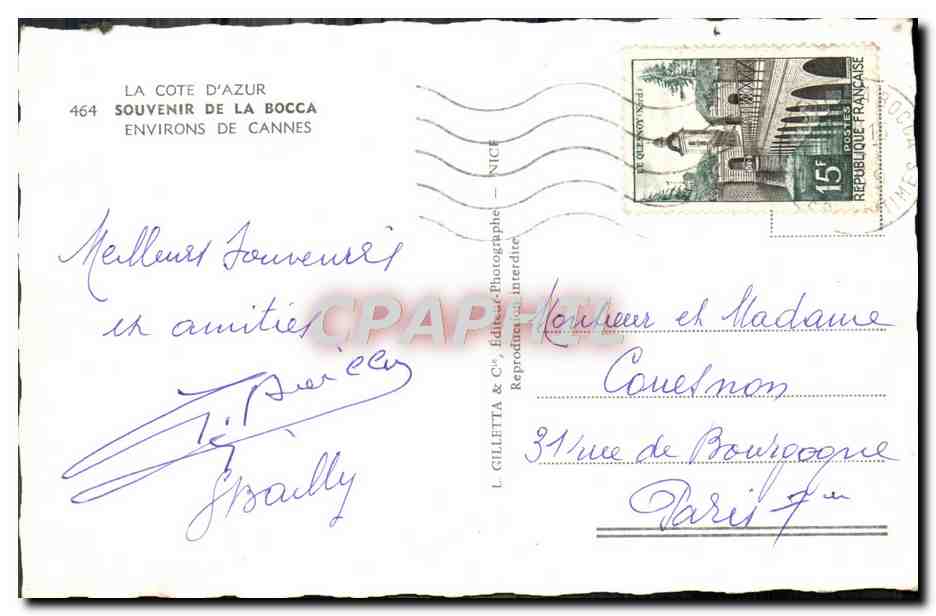 CPM Le Cote D'Azur Souvenir De La Bocca Environs De Cannes — Rückseite