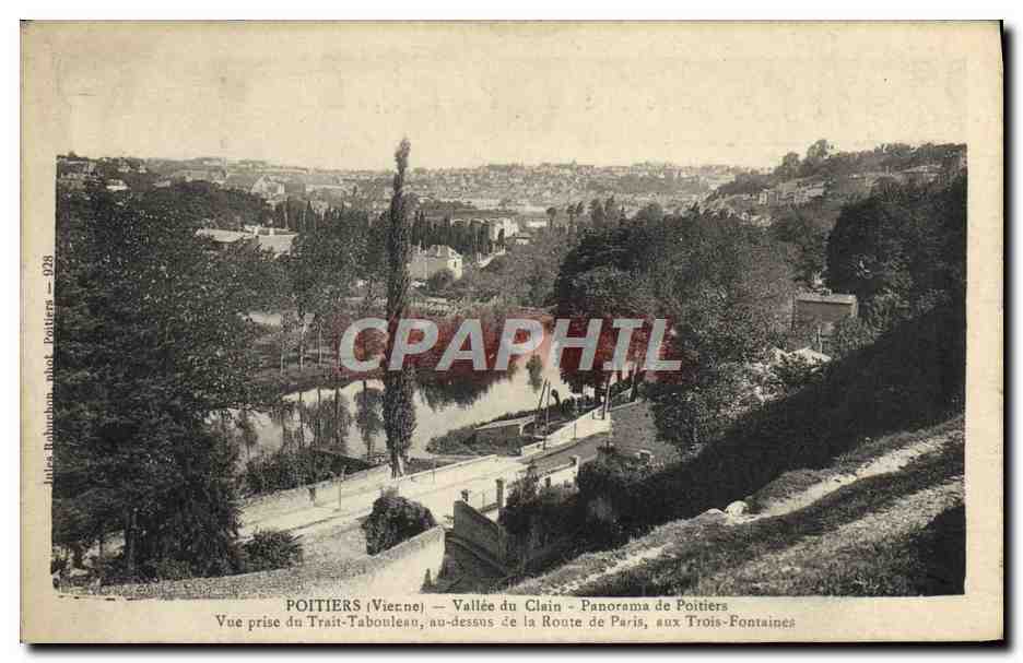 Poitiers (Vienne) — Vallée du Clain — Panorama de Poitiers, vue prise du Trait-Taboulean, au-dessus de la Route de Paris, aux Trois-Fontaines — Jules Robuchon, phot. Poitiers — n° 928