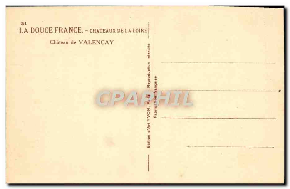 Château de Valençay — Châteaux de la Loire — Édition d'Art Yvon, Paris — Back