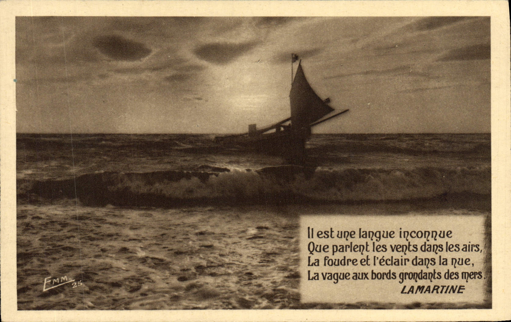 CPA Il Est Une Langue Inconnue Que Parlent Les Vents Dans Les Airs Lamartine Bateau