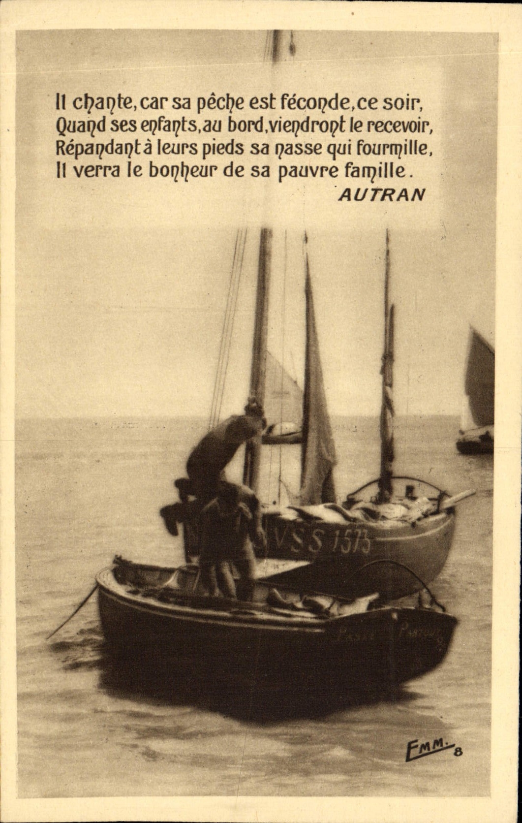 CPA Il Chante Car Sa Peche Est Feconde Ce Soir Quand Ses Enfants Au Bord Autran Bateau