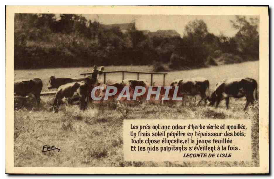 CPA Les Pres Ont Une Odeur D'Herbe Verte Et Mouillee Un Frais Soleil Leconte De Lisle Vaches