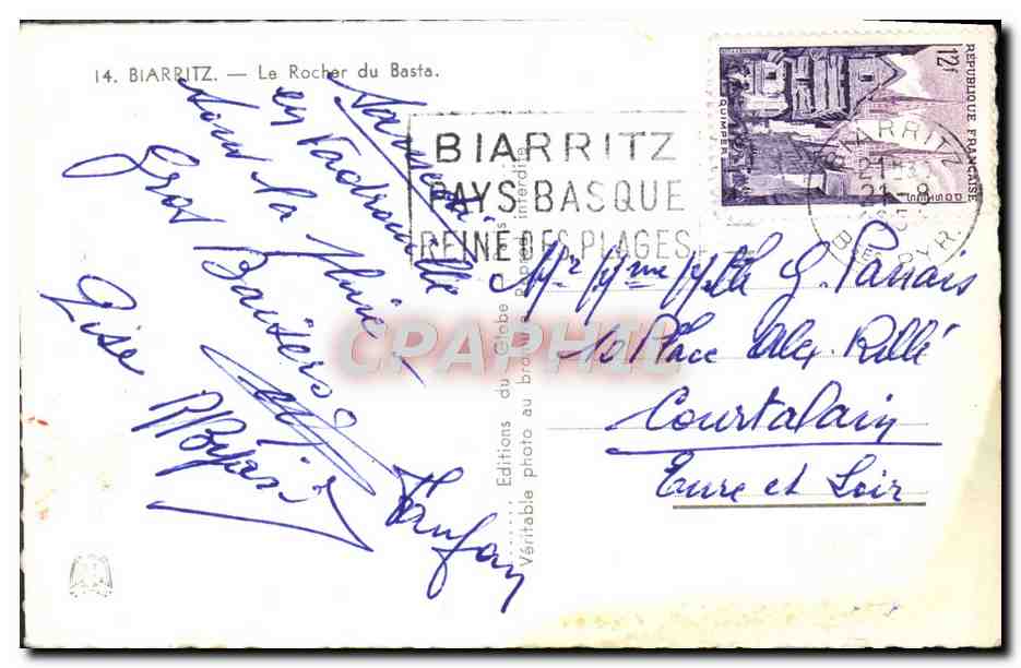 CPA Biarritz Le Rocher Du Basta — Verso