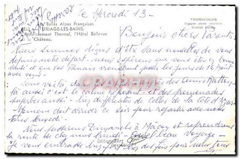 Auriège-les-Bains — Hôtel Bellevue et château — Éditions Art Grenoble — Reverso