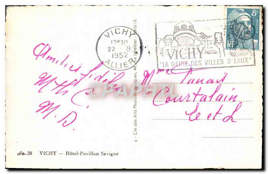 CPA Vichy Hotel Pavillon Sevigne — Verso
