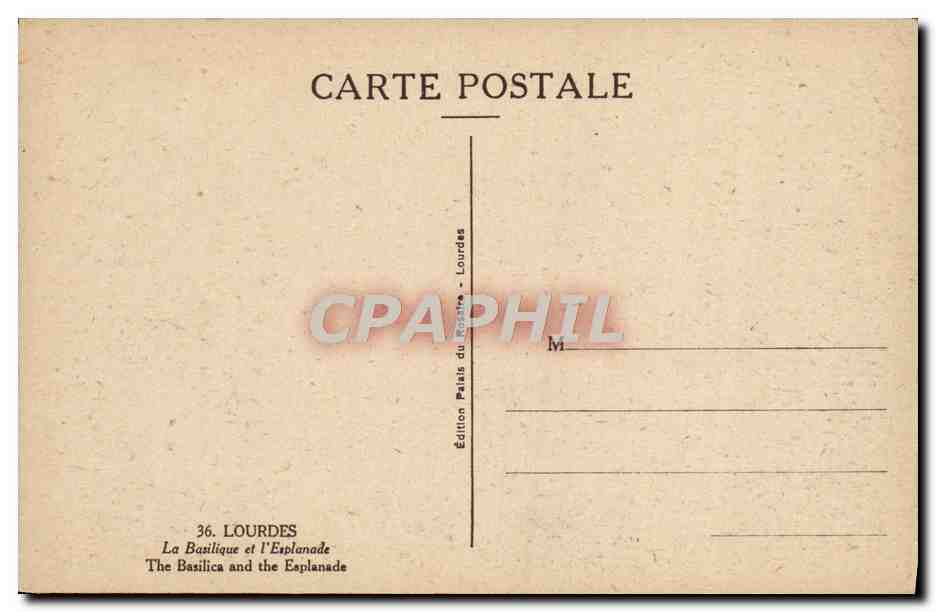 CPA Lourdes La Basilique Et l'Esplanade — Verso