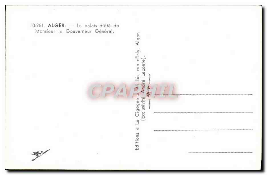 CPM Alger Le Palais D'Ete De Monsieur Le Gouverneur General — Rückseite