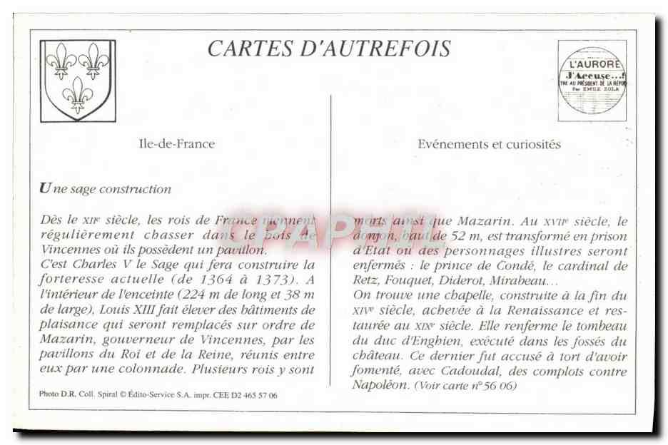 Donjon du Fort à Vincennes — ancienne prison d'État — éditeur P. M. D. (n° 528) — Verso