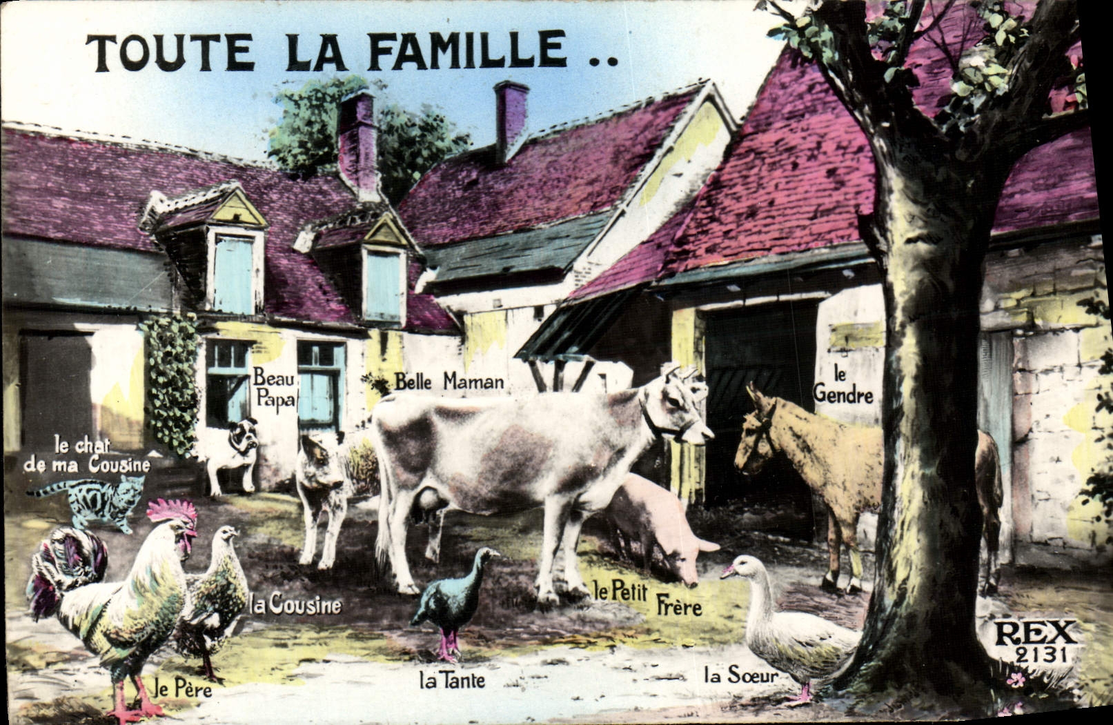 CPM Toute La Famille Vache Poule Ane Chien