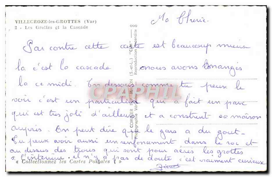 Villecroze-les-Grottes — Les Grottes et la Cascade — Éditeur Cim — Rückseite