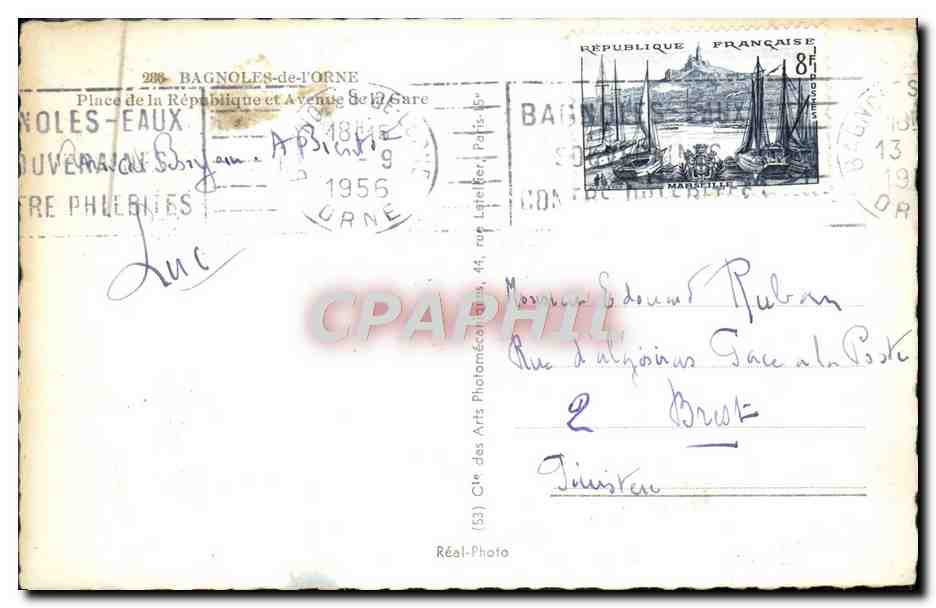 CPM Bagnoles De L'Orne Place de la Republique et avenue de la gare — Rückseite
