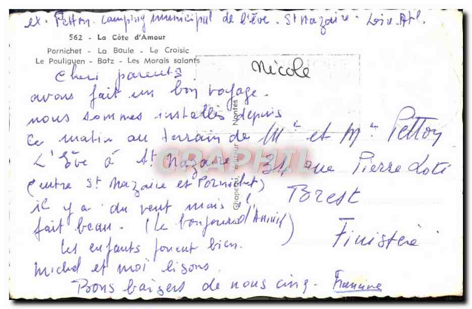 CPM Cote d'Amour Pronichet La Baule Le Croisic Le pouliguen  — Rückseite