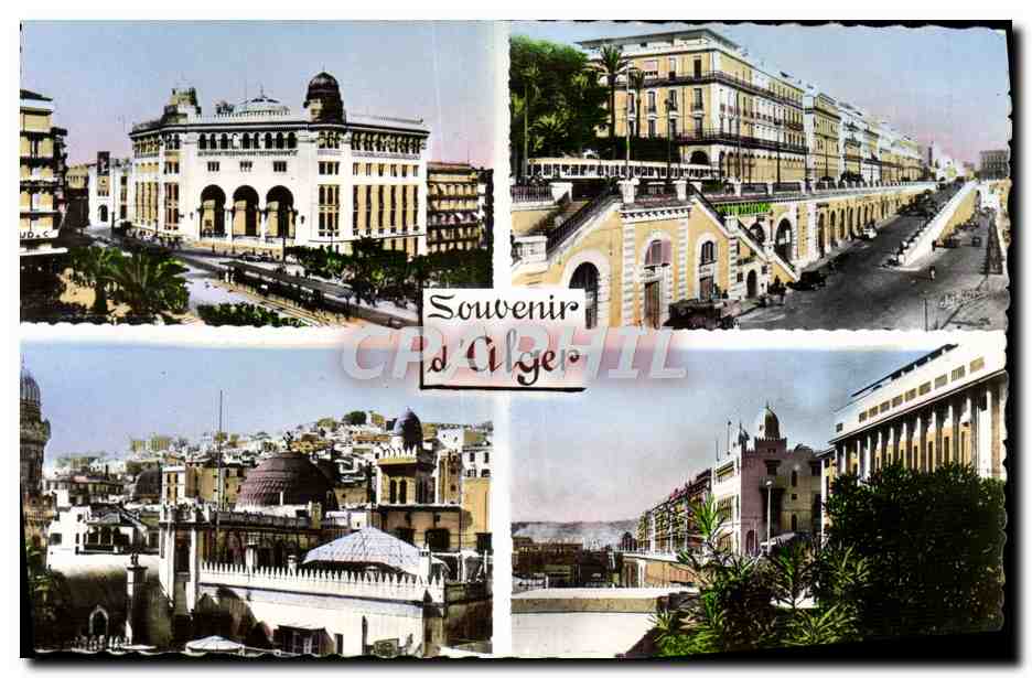 CPM Alger Souvenir La grande Poste Boulevard de la Republique Archeveche Cathedrale Casbah 