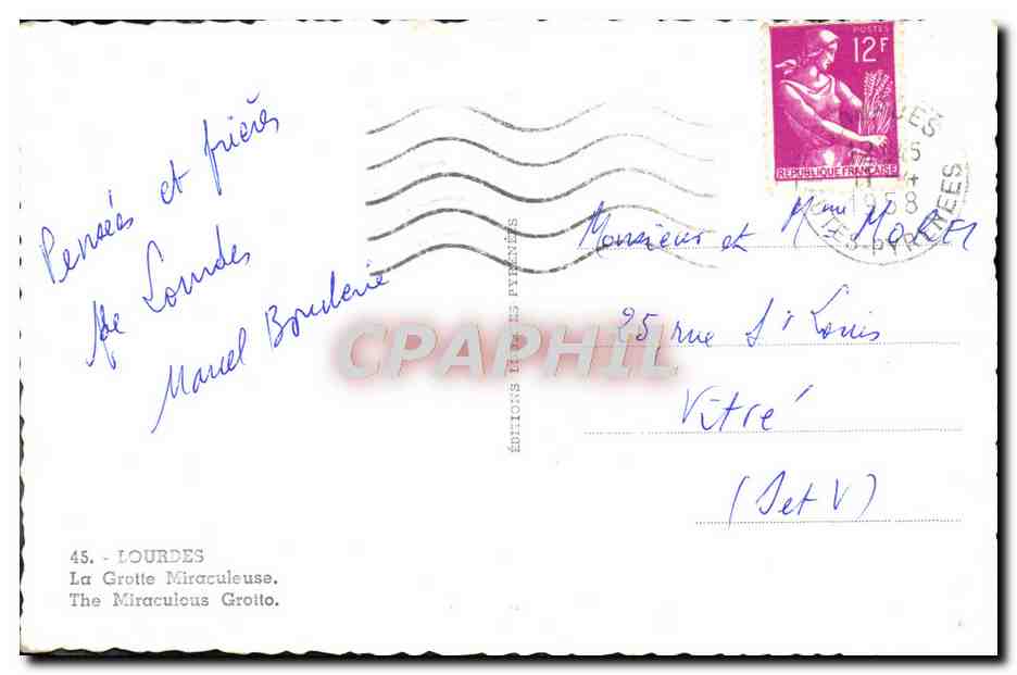 CPM Lourdes La Grotte Miraculeuse — Verso