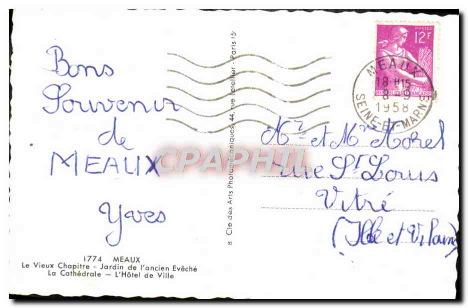 Meaux — Bossuet — Viejo Capítulo y Ayuntamiento — Editor CPAPHIL — Reverso
