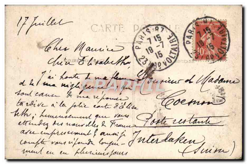 CARTE PHOTO Homme — Verso