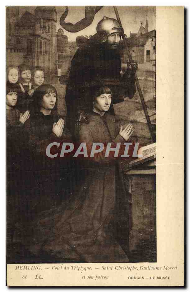CPA Memling Volet Du Triptyque Saint Christophe Guillaume Moreel et son patron Bruges Le musee