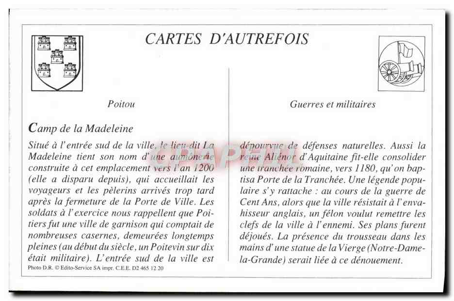 Poitiers — Le Champ de la Madeleine et la Poste de la Tranchée — Édition des Galeries Parisiennes — Back