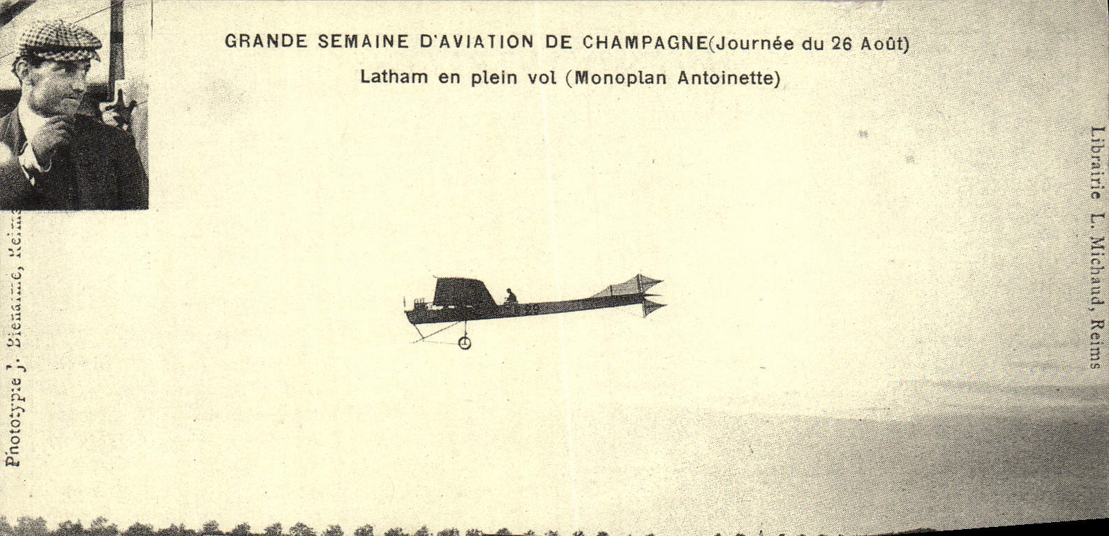 REPRO Grande Semaine D'Aviation De Champagne 26 aout Latham en plein vol Monoplan Antoinette Aviation